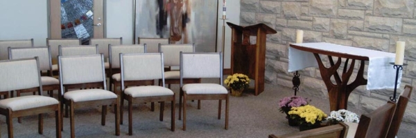 The Daily Chapel holds an eight foot high painting of the crucified Christ and the traditional Stations of the Cross, both of which are items from the Falvey Chapel, the chapel on campus that was used before the current building was constructed.