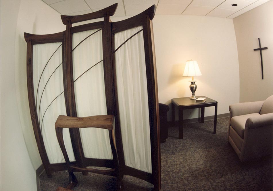 The Reconciliation Chapel is inside the Daily Chapel and offers the opportunity for either anonymous or face-to-face celebration of the Sacrament in a prayerful setting.